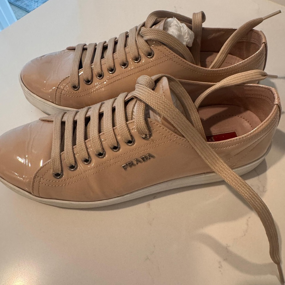 Prada Nude Patent Leather Sneakers